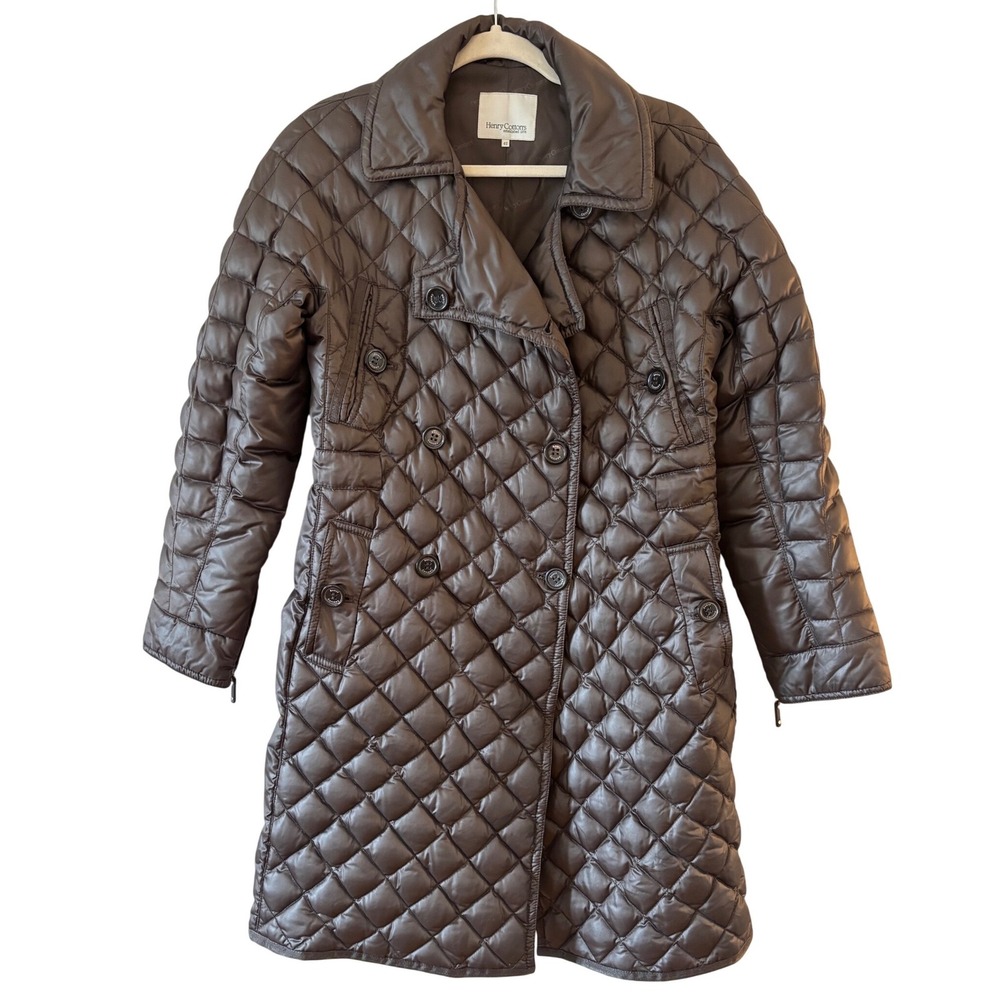 Henry‎ Cotton's Brown Quilted Down Puffer Coat Double Breasted Trench 42 Small